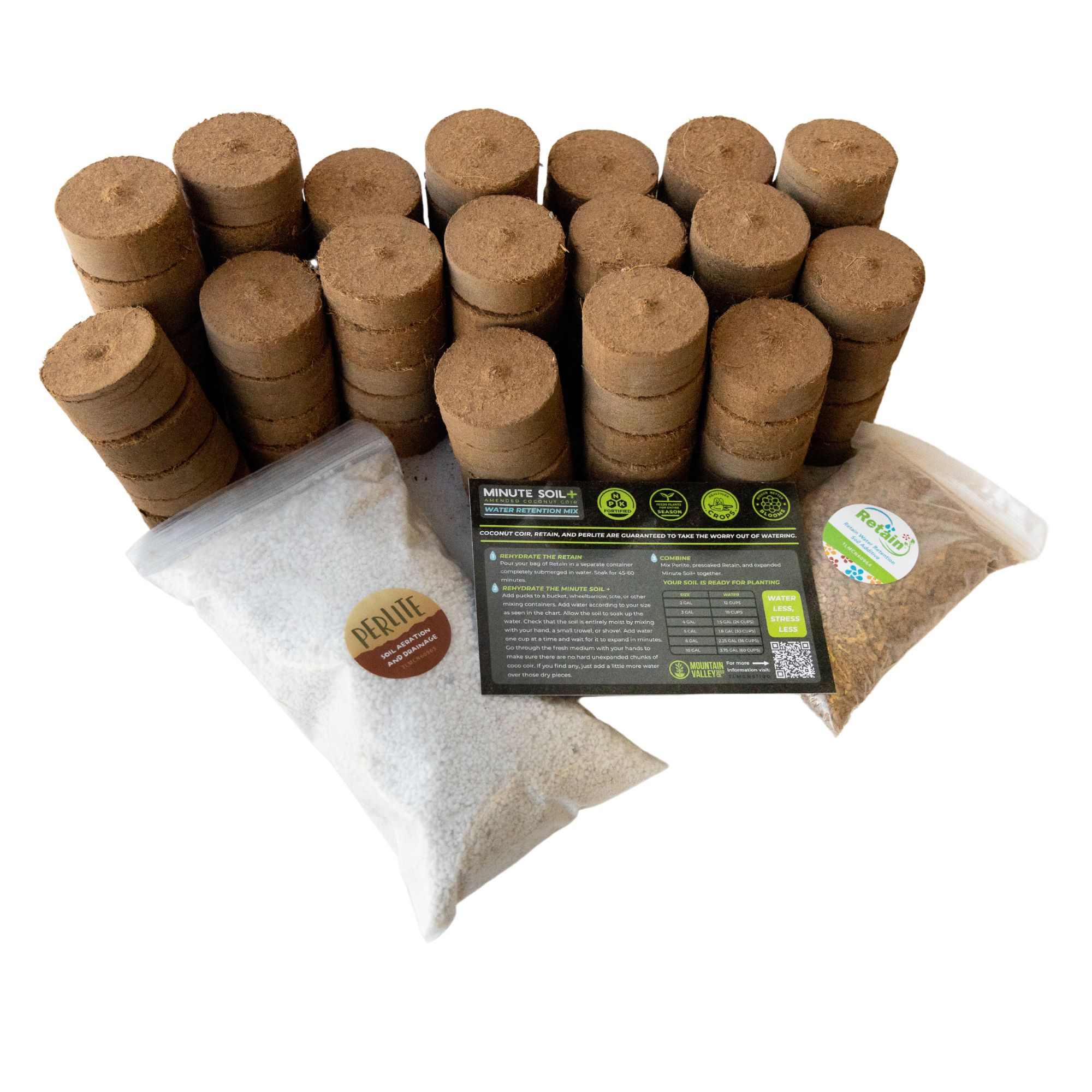 Minute Soil Plus Max Water Retention Pottion Soil Mix - 10 Gallon Kit - Amended Compressed Coconut Coir, Perlite & Retain Water 